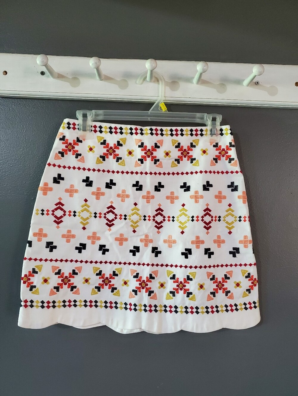 FRANCESCA'S BLUE RAIN Embroidered Scalloped Folk Art Geo Southwestern Mini Skirt